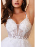 Beaded White Lace Tulle Shimmering Wedding Dress